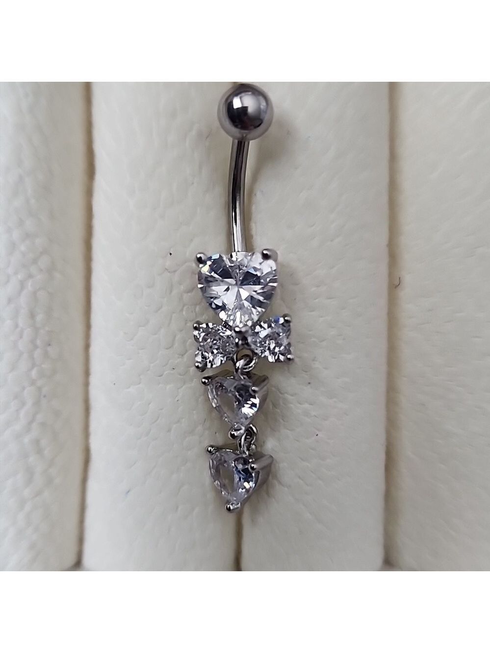 14 G SURGICAL STEEL DANGLE  Heart  BELLY BUTTON Simulated Diamond